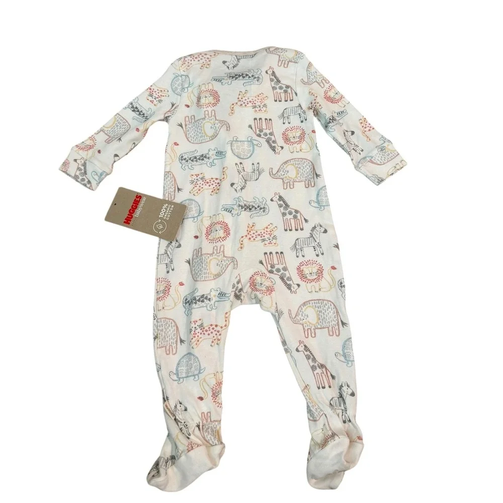 Huggies White Footed Sleeper Kids Animal Print Organic Cotton NWT 6M
